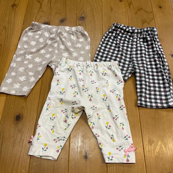 【3点セット】90cm 7分丈 女の子 パンツ 子供服 スパッツ ボトムス