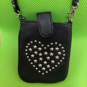 星型スタッズ ハート スマホポーチ ショルダー 黒