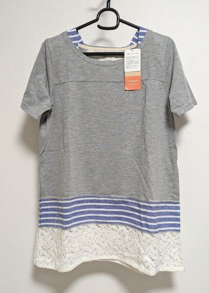 未使用☆チュニック☆カットソー☆切り替え☆М レース Tシャツ カジュアル ボーダー しまむら