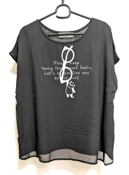 未使用☆カットソー☆メガネ パンダ☆ブラック☆3L シフォン 涼しげ Tシャツ