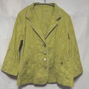 爽やかグリーンの上品ジャケット 七分袖 Lサイズ しわ加工 カジュアルジャケット