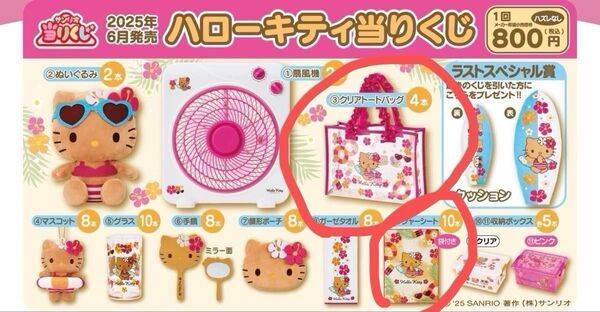 ハローキティ ハッピーくじ 日焼けキティ クリアトートバッグ レジャーシート 2点セット