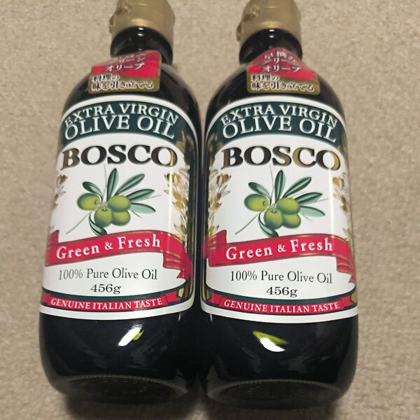 日清オイリオのBOSCO エキストラバージン オリーブオイル ~Green & Fresh~の瓶 456g 2本