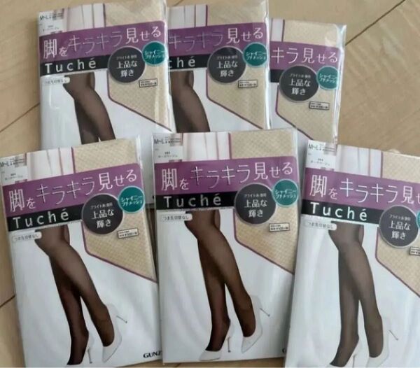 グンゼ Tuche シャイニープチメッシュ M-Lサイズ ヌードベージュ ストッキング 6足セット