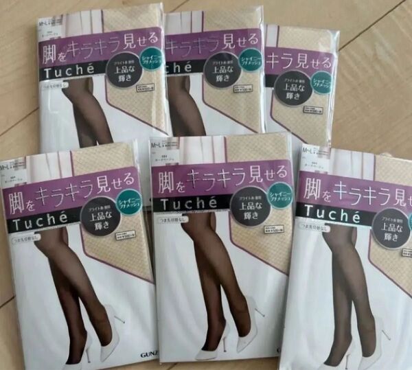 グンゼ Tuche シャイニープチメッシュ M-Lサイズ ヌードベージュ ストッキング 6足セット