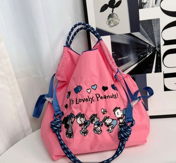 1点のみ スヌーピー 刺繍エコバッグ トートバック ストラップ付き