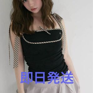 andmary Alice check ribbon tops black