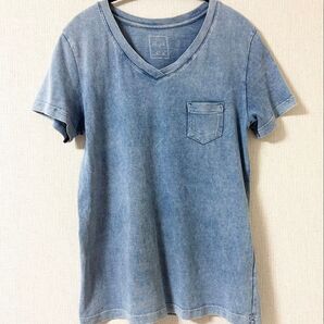 デニム 風 Vネック 半袖 Tシャツ レディース M
