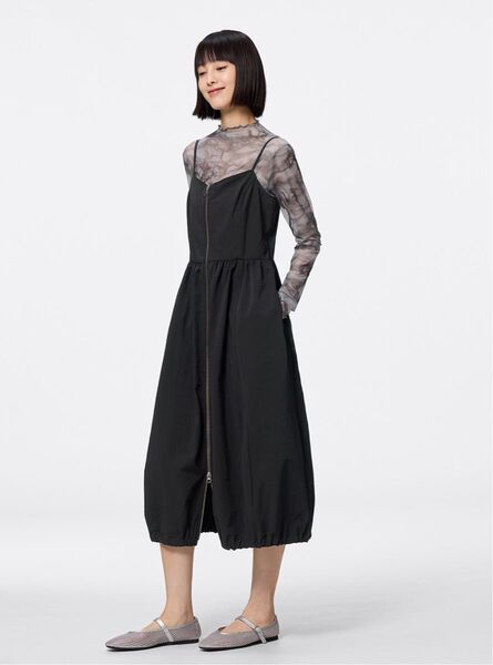 【新品】GU フロントジップバブルヘムワンピース ブラック