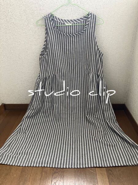 スタディオクリップ studio CLIP ノースリーブ ワンピース チャコール ストライプ ナチュラル Aライン