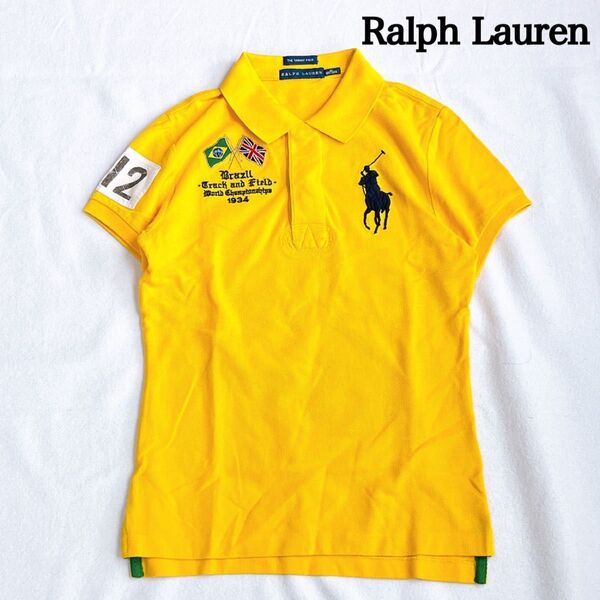 ラルフローレン ポロシャツ 刺繍ロゴ 黄 Mサイズ ビッグポニー RALPH LAUREN 半袖ポロシャツ ワッペン