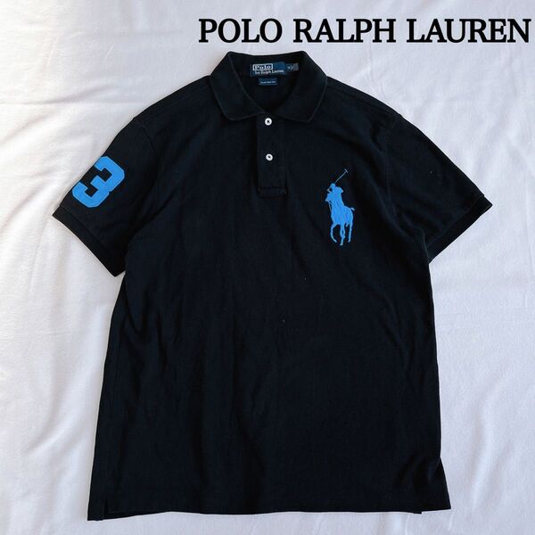 ポロラルフローレン ポロシャツ ビッグポニー 黒 刺繍ロゴ M 3 鹿の子 半袖 POLO RALPH LAUREN