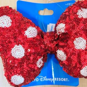 ディズニー ミニーヘアゴム リボン スパンコール レッド 赤