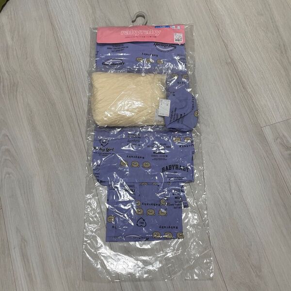 130cm rabyraby セパレート浴衣 3点セット ヘコ帯 巾着 紫色