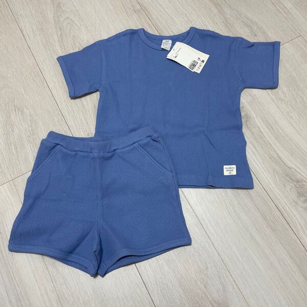 H&M100cm コットンワッフル素材 半袖Tシャツハーフパンツ セットアップ