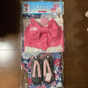 花柄 浴衣 5点セット 135-145cm 下駄 帯