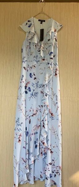 バナナリパブリック Banana Republic 花柄 フレアロングワンピース 水色 S 新品未使用 タグ付き