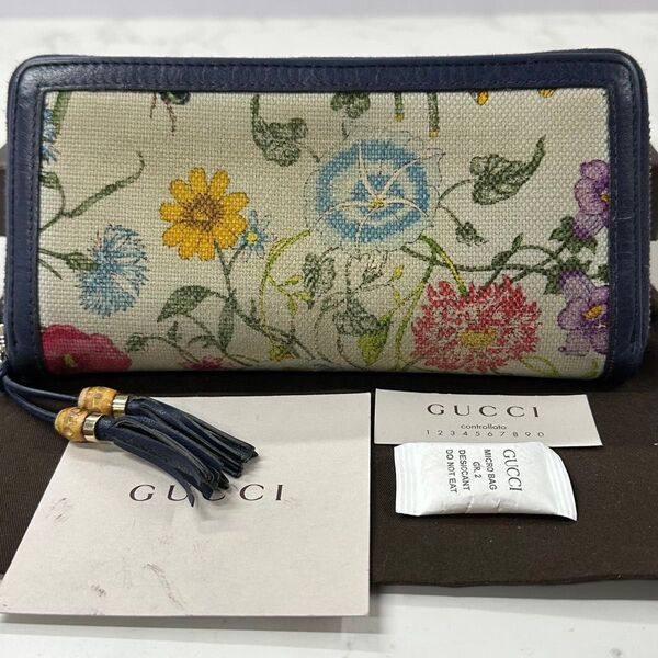 新品同様! グッチ GUCCI 財布 長財布 フローラ 花柄 タッセル ラウンドファスナー