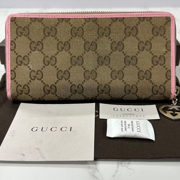 新品同様! グッチ GUCCI 財布 長財布 GGキャンバス ハート金具 ラウンドファスナー