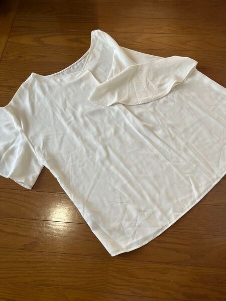 XL GU ホワイト フレア カットソー ポリエステル トップス レディース 半袖