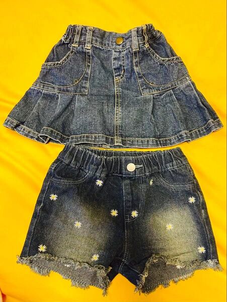女の子用 95サイズ デニムスカートとショートパンツ 2点セット