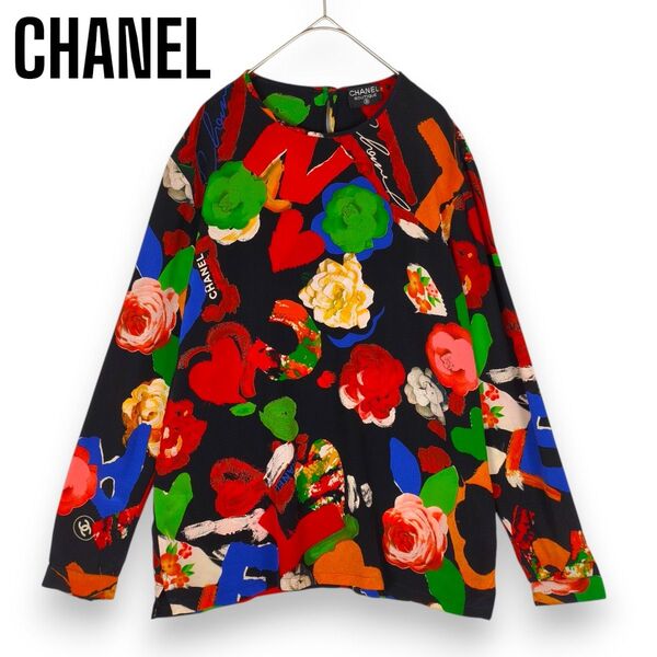 【極美品】90's ヴィンテージ シャネル CHANEL 花柄 ブラウス カットソー トップス ココマーク 金ボタン 総柄