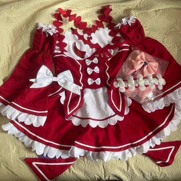 リゼロ ラム 赤メイド服 セガコラボ衣装 悪魔 ハロウィン Re:ゼロから始める異世界生活 レム コスプレ衣装 ウィッグ付き