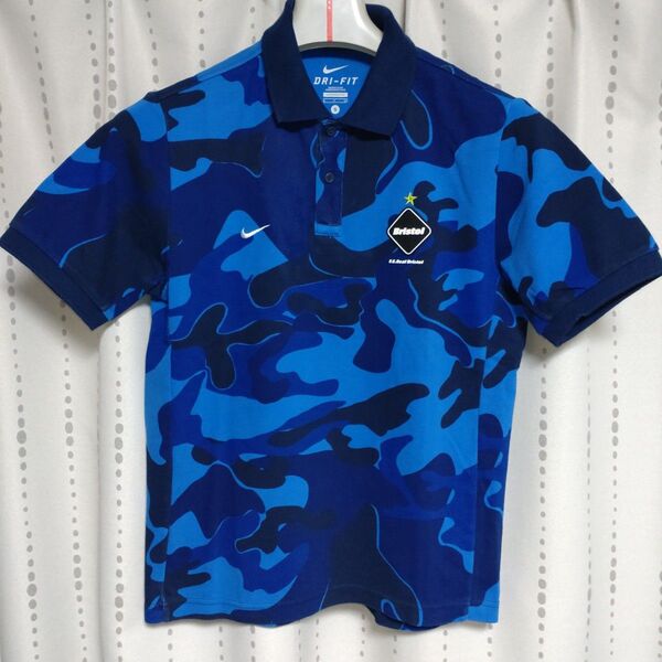 【Sサイズ】中古 F.C.Real Bristol FCRB f.c.r.bブリストル カモフラ 迷彩柄 半袖ポロシャツ 青