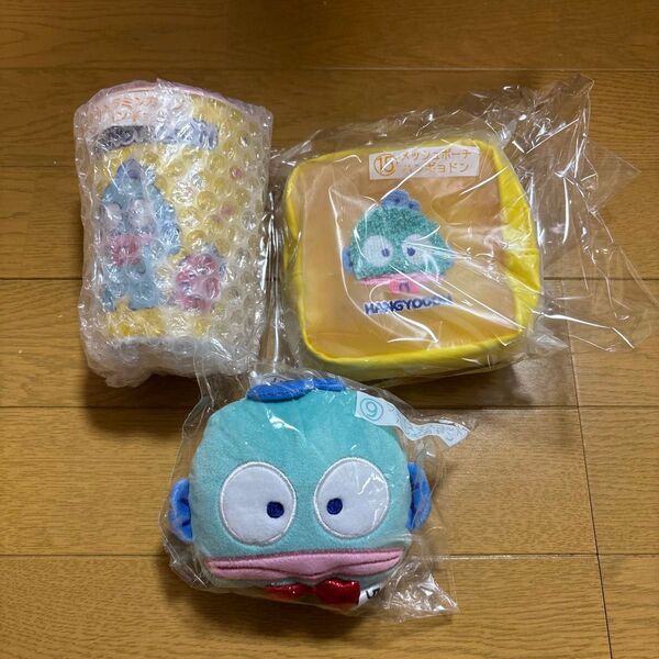 サンリオ当たりくじ はぴだんぶい ハンギョドン メッシュポーチ メラミンカップ フェイスマスコット