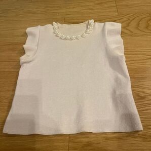 カットソー 半袖 ニット トップス エブリン ビジュー パール ピンク