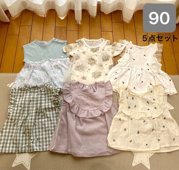 しまむら さくらんぼ花柄チェック 夏物トップス 6点セット まとめ売り 90