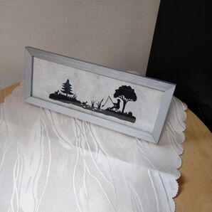 切り絵 釣り シルバー 額縁付き(関連カテゴリー変更可)