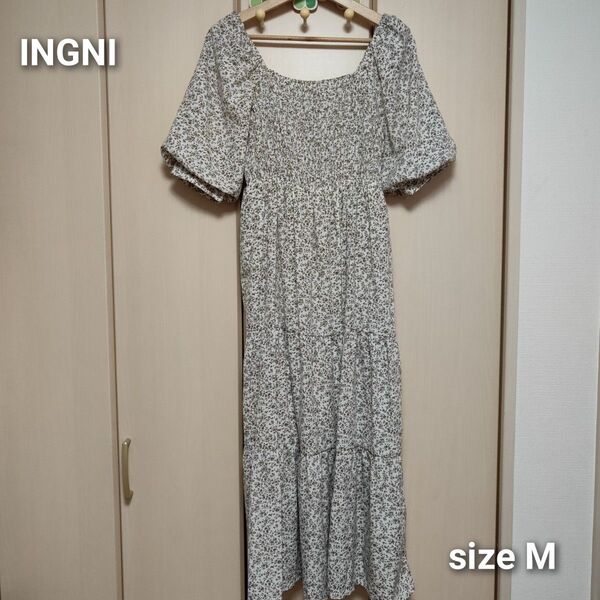 INGNI 花柄シャーリングティアード/ワンピース(M)