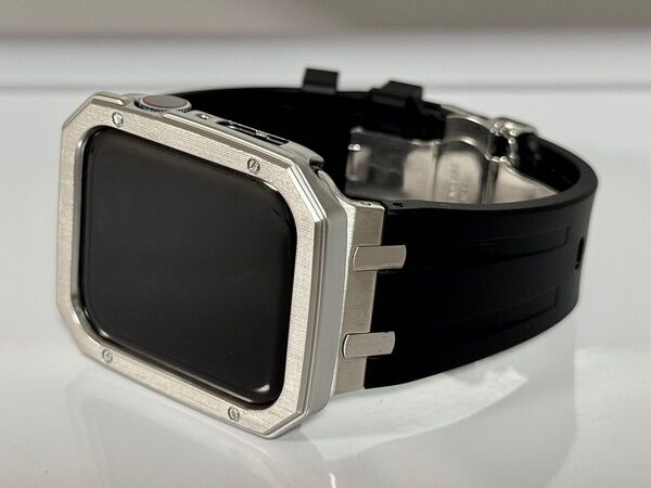 黒銀★アップルウォッチバンド ラバーベルト Apple Watch カバー ケース40mm 41mm 44mm 45mm 49mm