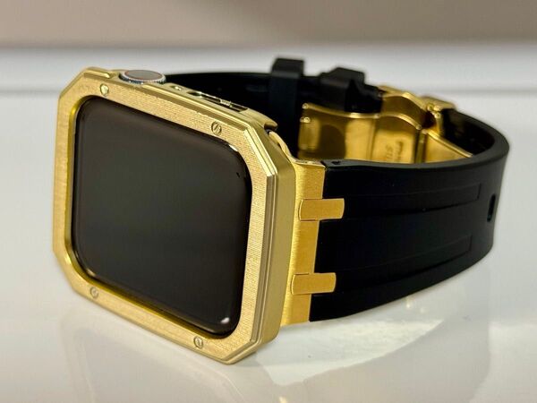 黒金★アップルウォッチバンド ラバーベルト Apple Watch カバー ケース40mm 41mm 44mm 45mm 49mm