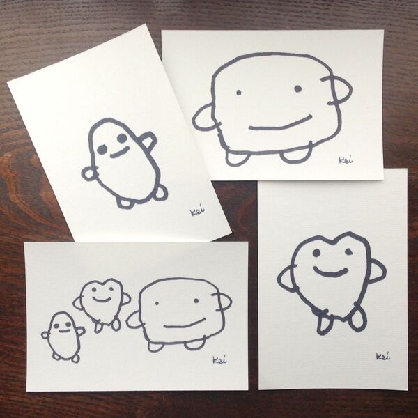 自閉症アーティスト"Keiちゃん"イラストポストカード なかよし3人組セット