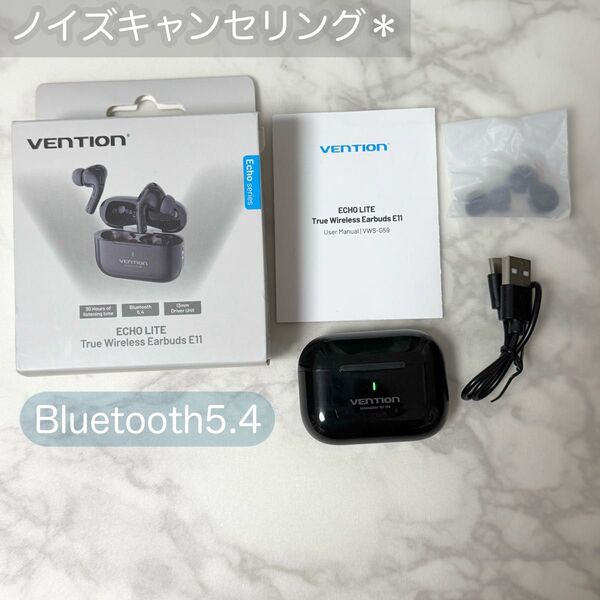 * vention ワイヤレスイヤホン ブラック Bluetooth typeC 黒 ブラック 美品