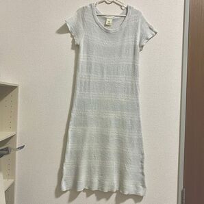 ジェラピケ ロングワンピース 部屋着 パジャマ ジェラートピケ 水色 ボーダー ワンピース 半袖ワンピース