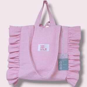 推し活 推しカラー フリルマチありトートバッグ ピンクギンガムチェックハンドメイド 韓国