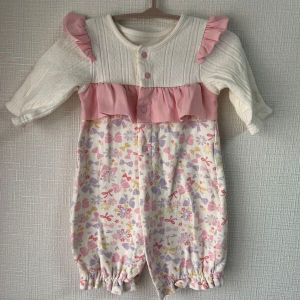 リボン花柄ロンパース フリル付き ロンパース カバーオール ベビー ベビー服 女の子