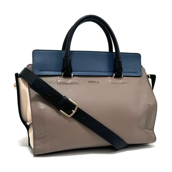 フルラ ヴァレンティナ サッチェル ハンドバッグ ショルダーバッグ 2way ベージュ ブルー ブラック レザー FURLA