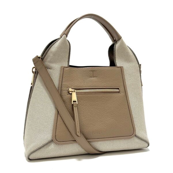 フルラ ジルダ 2way ハンドバッグ ショルダーバッグ アイボリー ベージュ ブラウン ゴールド レザー キャンバス FURLA