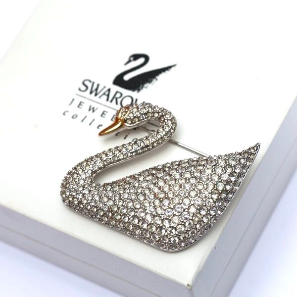 スワロフスキー ブローチ シルバー スワン 白鳥 クリスタル ラインストーン アクセサリー SWAROVSKI