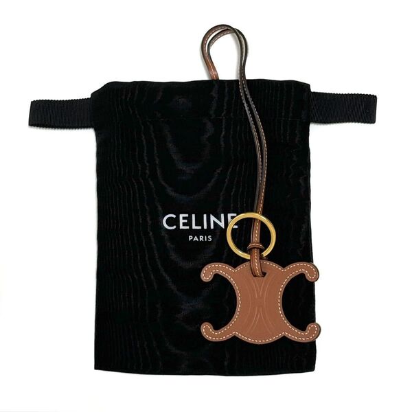 セリーヌ キーリング トリオンフ ブラウン 茶 レザー チャーム キーホルダー アクセサリー CELINE