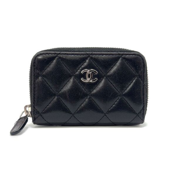 シャネル コインケース ミニウォレット 小銭入れ ブラック 黒 シルバー ラムスキン レザー マトラッセ ココマーク CHANEL