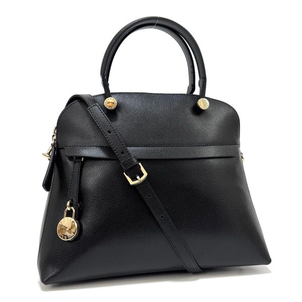 フルラ パイパー 2way ハンドバッグ ショルダーバッグ 肩掛け鞄 斜め掛け ブラック 黒 ゴールド レザー FURLA