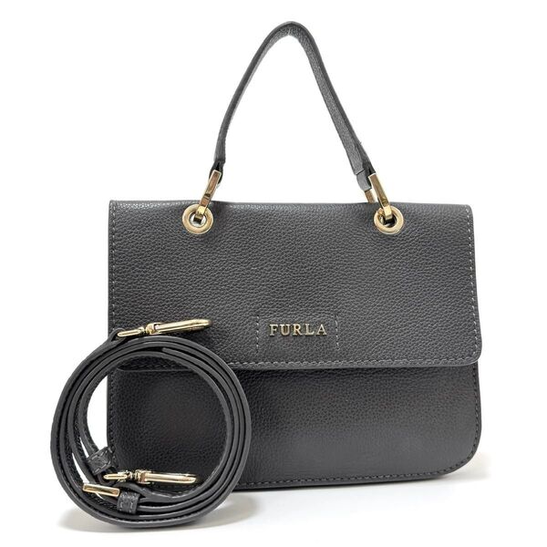 フルラ 2way ハンドバッグ ショルダーバッグ 肩掛け鞄 斜め掛け グレー 灰色 ゴールド レザー フラップ FURLA