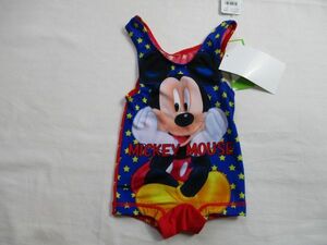 ZV788【Disney】baby　ミッキィー　新品　ストレッチ　水着　ワンピース　男児　青・赤　70