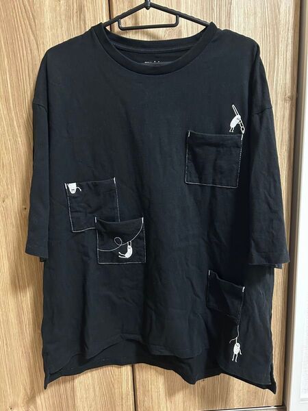graniph ビューティフルシャドー ポケット 刺繍 Tシャツ グラニフ 半袖 ブラック Mサイズ