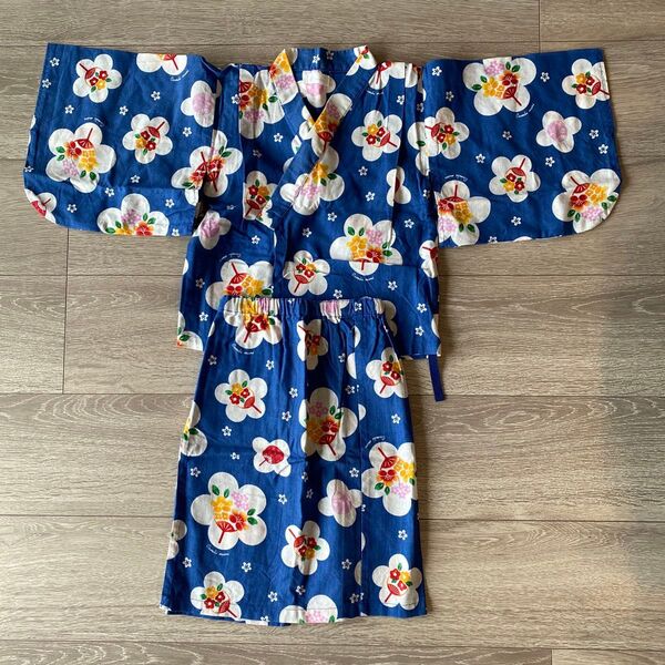 女の子 浴衣 甚平 90cm 花火柄 ブルー系